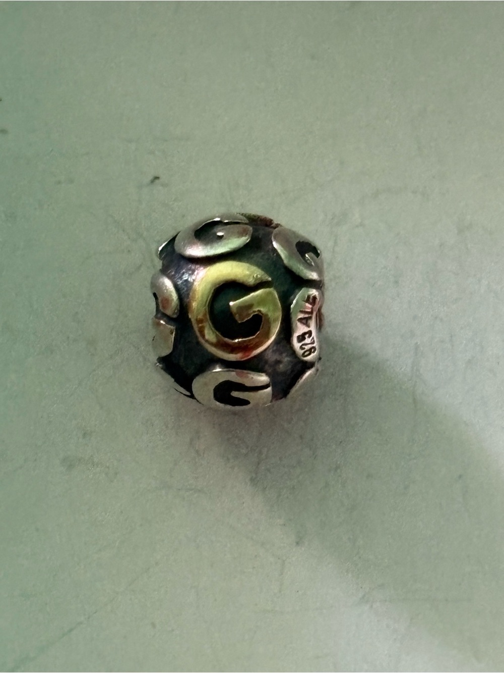 Pandora Silver 'G' Letter Bead Charm - gold RETIRED